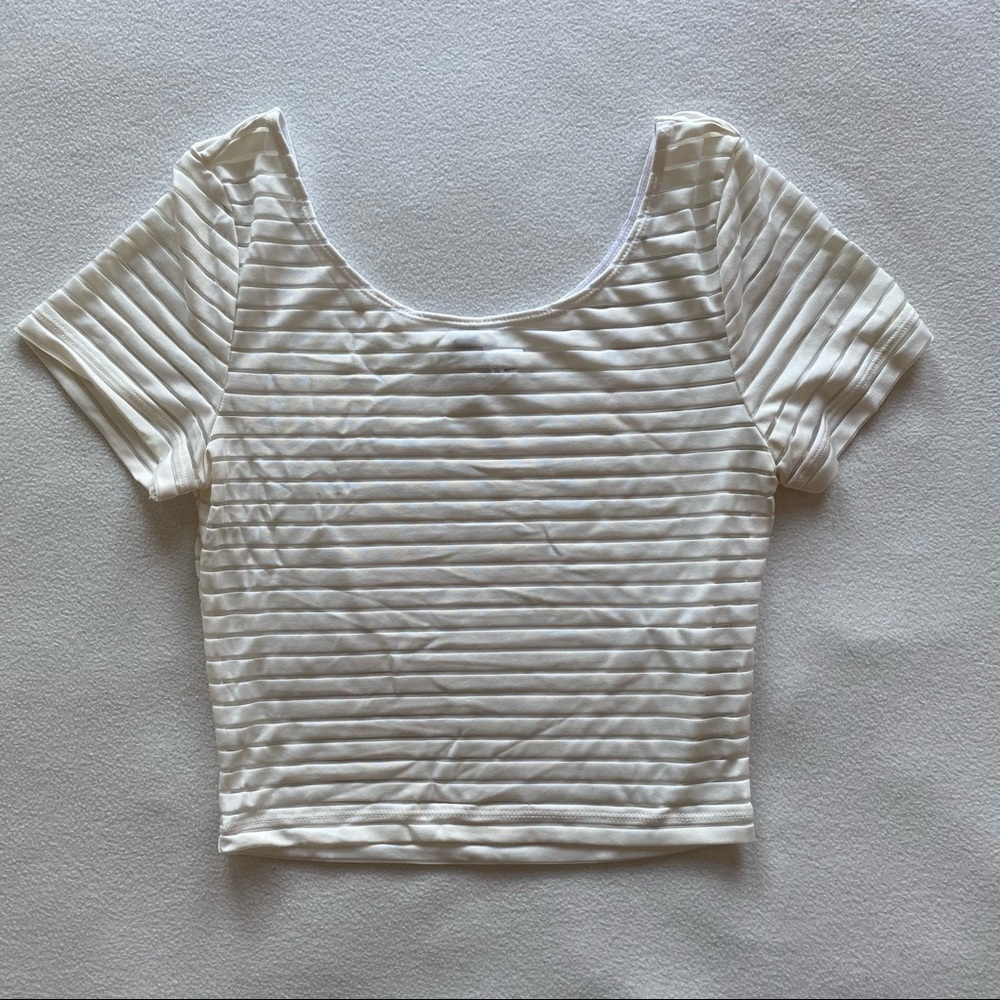 thrifted, white striped cropped t shirt
